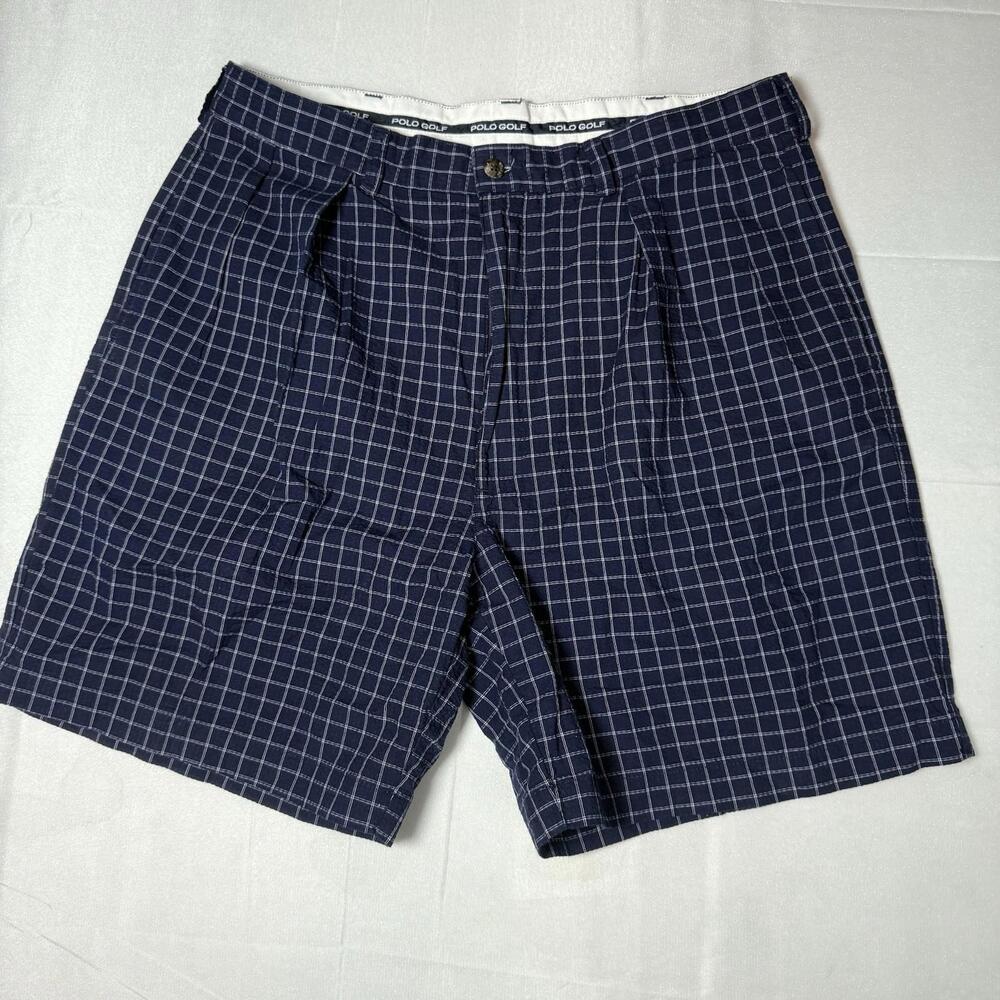 Polo Golf Ralph Lauren Shorts Mens Size 36 Cotton Navy White Plaid Golf Chino